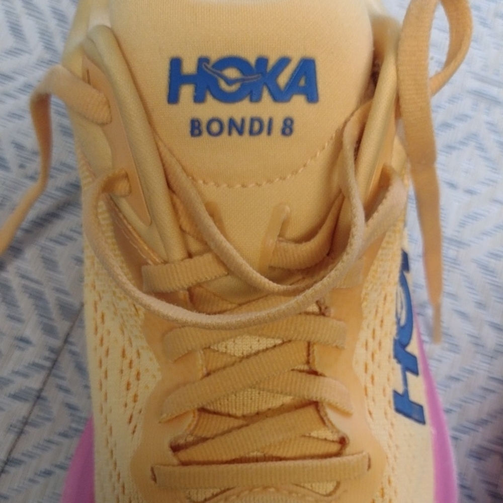 Hoka One One Bondi 8 Women's Yellow and Pink Running Shoes - Picture 10 of 14